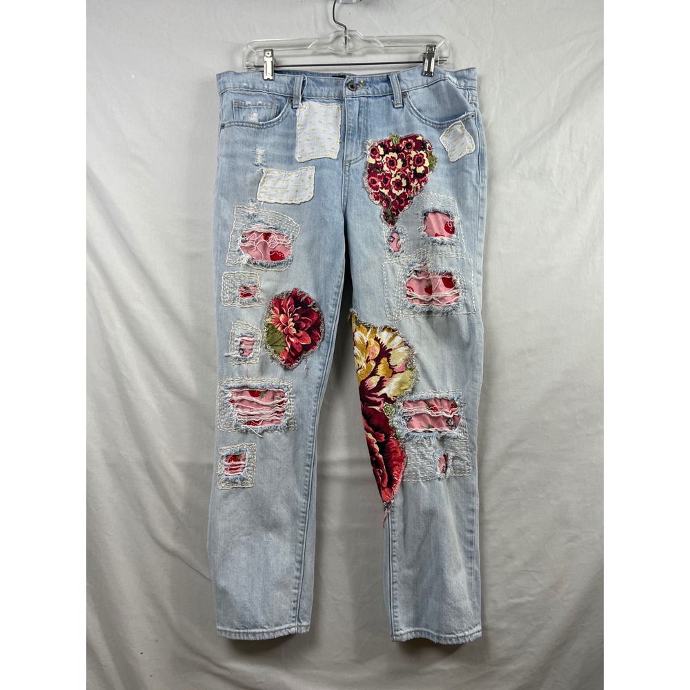 Lucky Brand Sienna Slim Boyfriend Jeans Women 10/30 Patchwork Floral Distress